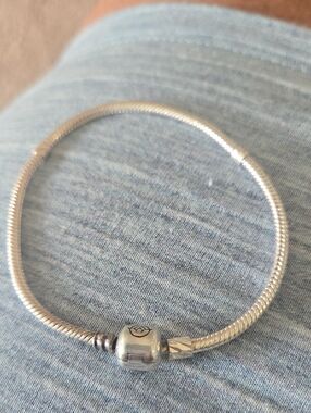 ETE Silver Snake Chain Bracelet with Polished Bead Clasp